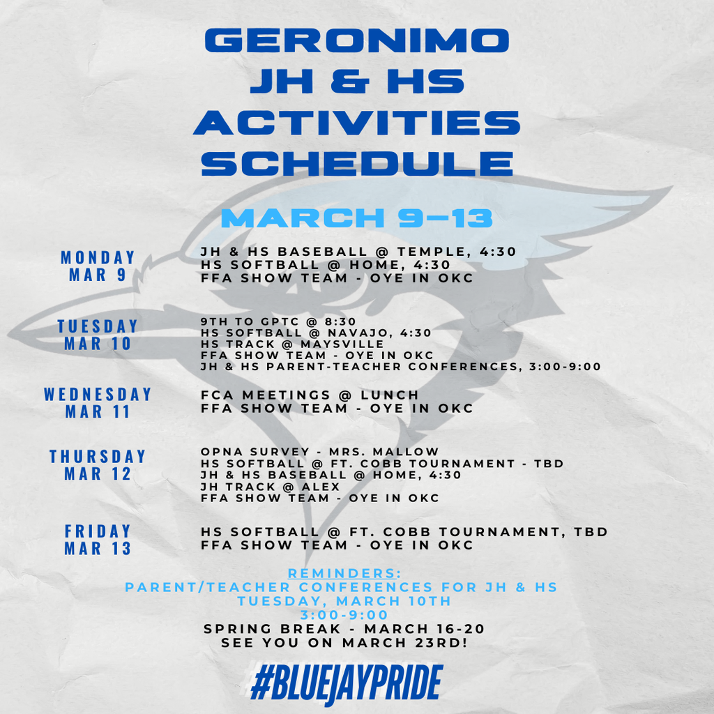 JH & HS ACTIVITIES MARCH 9-13