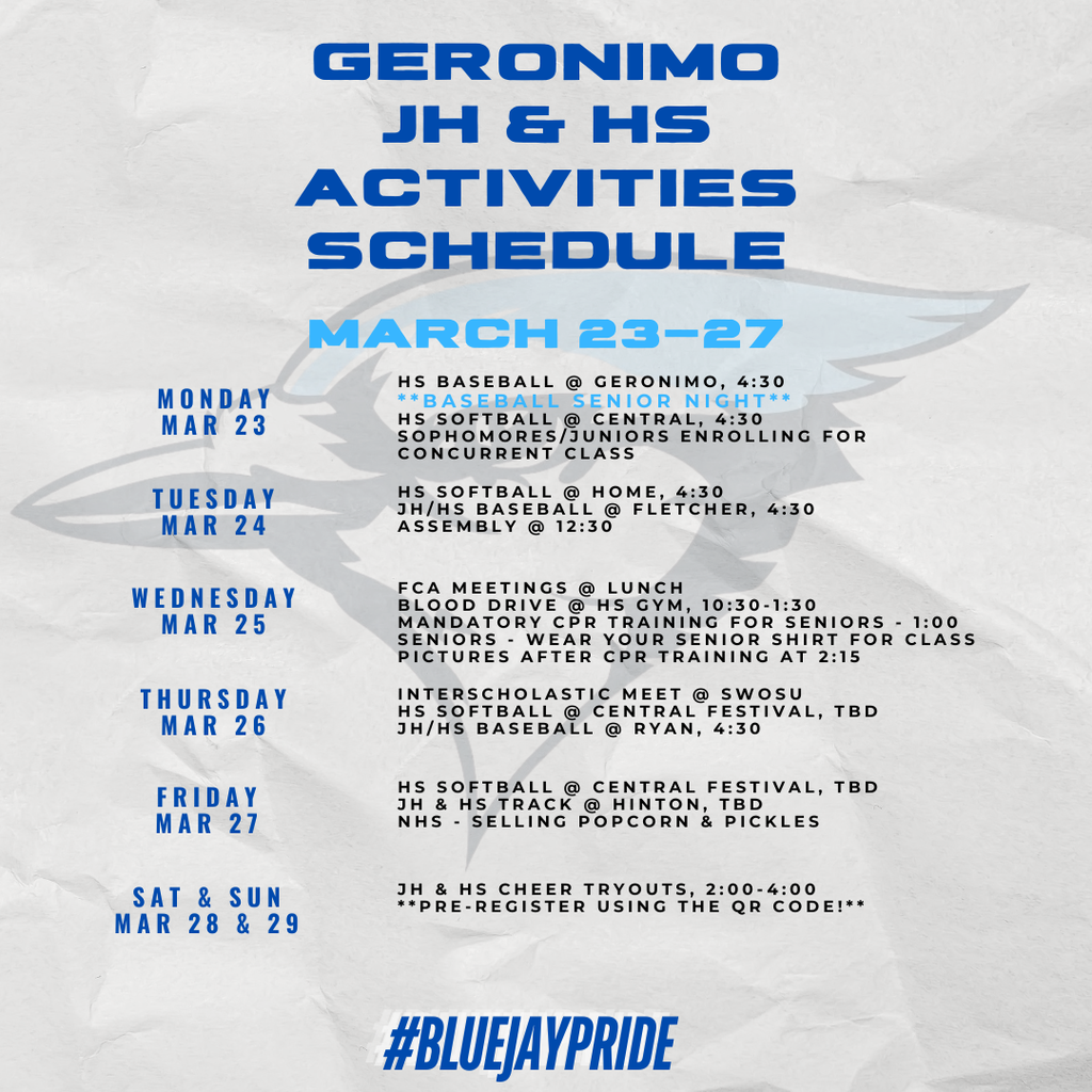 activities at jh & hs for this week