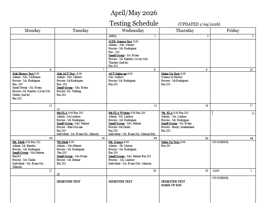 testing schedule click on the link 