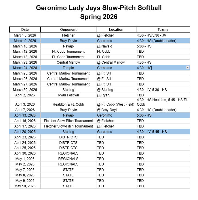 3.23 updated softball schedule
