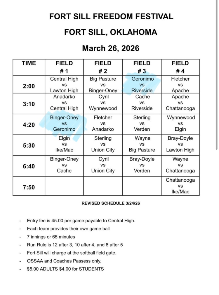 March 26th schedule