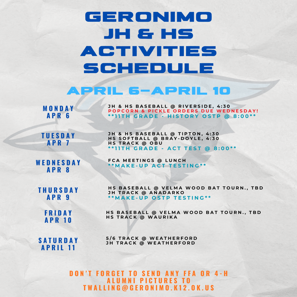 activities at jh & hs for this week