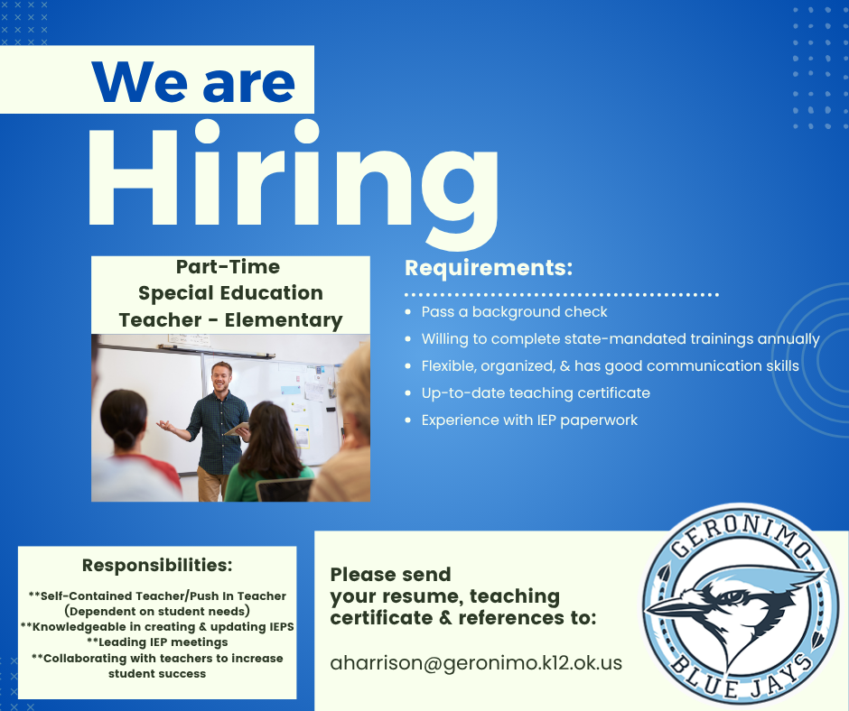 part time special education teacher at elementary position open