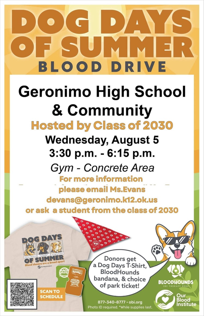 blood drive Wednesday August 5 3:30-6:15 @ hs gym