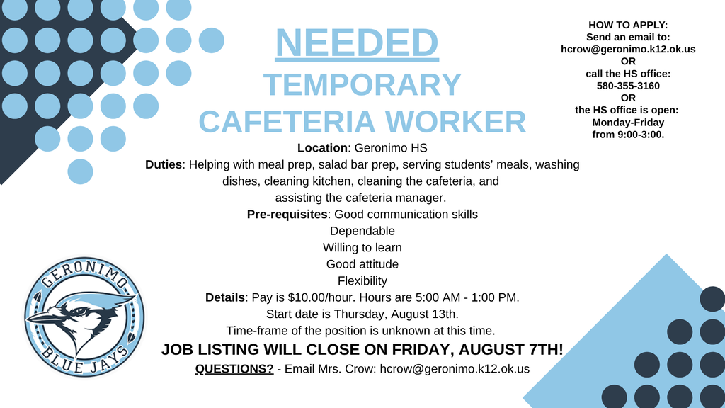 temporary cafeteria worker position open