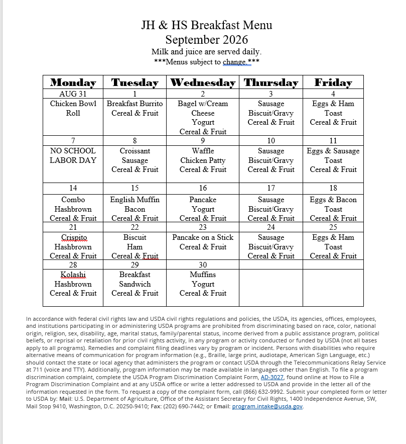 september 2026 breakfast menu