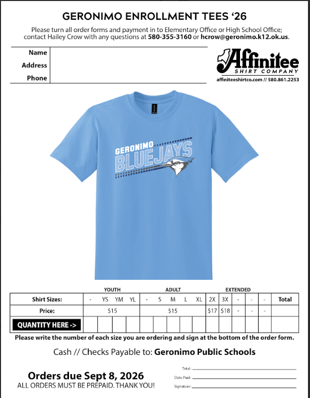 order form for geronimo tshirts