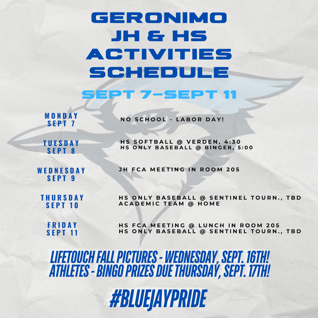 9/7-9/11 JH ACTIVITIES