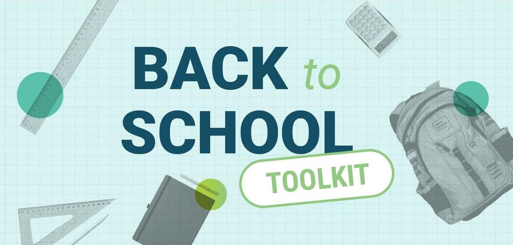 school supplies on grid background with "Back to School Toolkit"