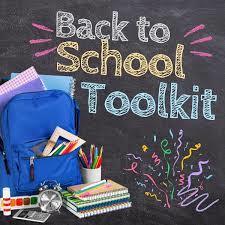 back-to-school toolkit with image of backpack and school supplies