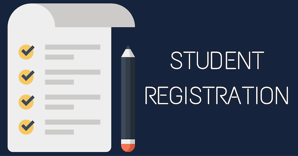 clipart with form and pencil that says "Student Registration"
