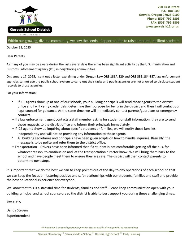 letter regarding ICE activity 10-31-25 - English