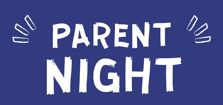 blue box with white text "Parent Night"