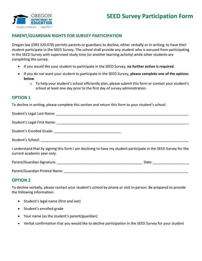 SEED Survey Participation Form- English