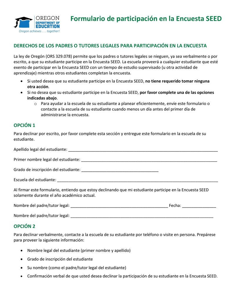 SEED Survey Participation Form- Spanish
