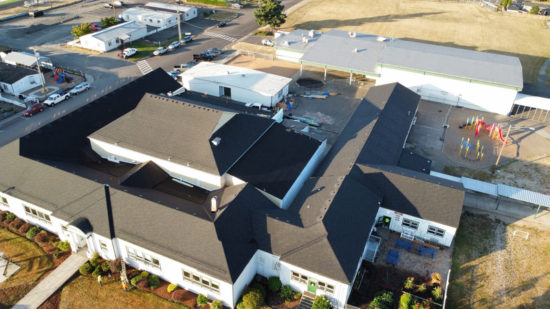 drone view of the gervais elementary roof