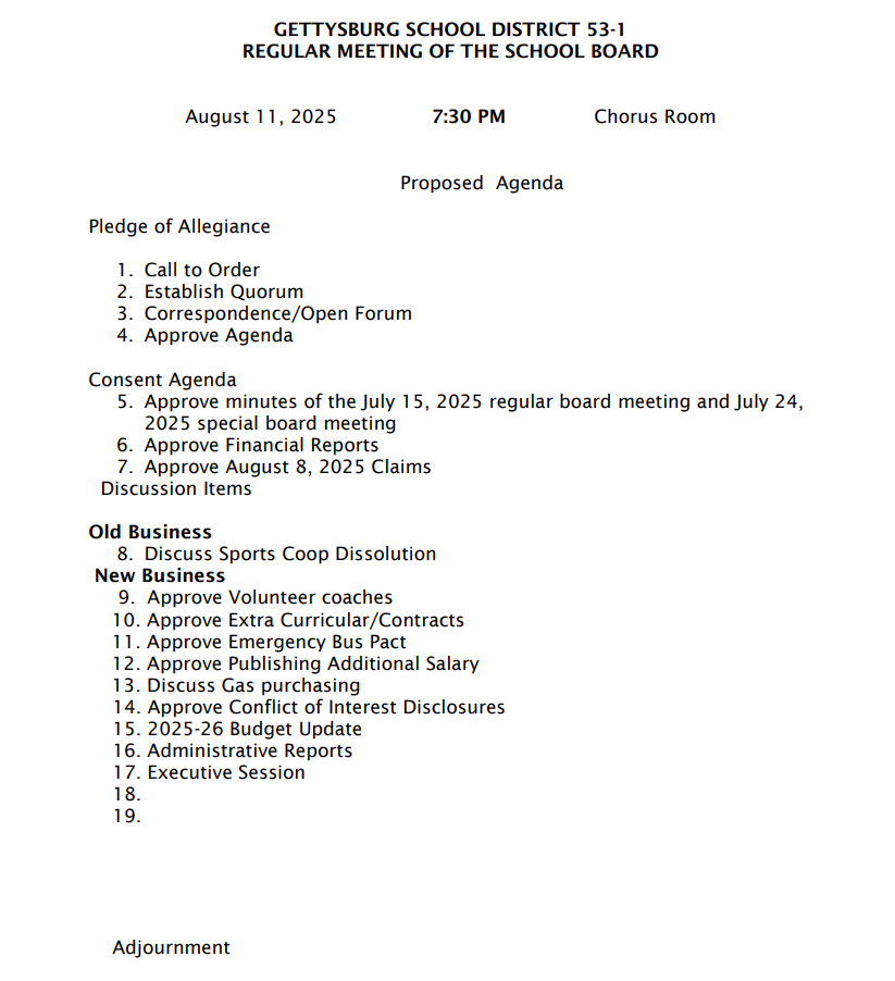 August Board Meeting