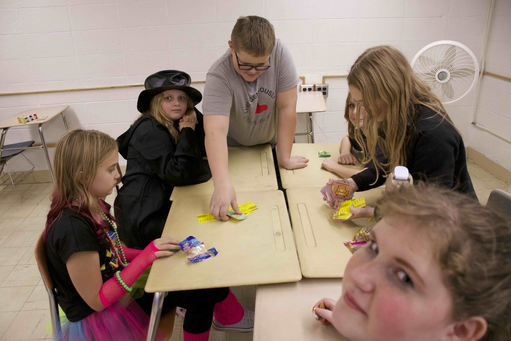 students playing a card game