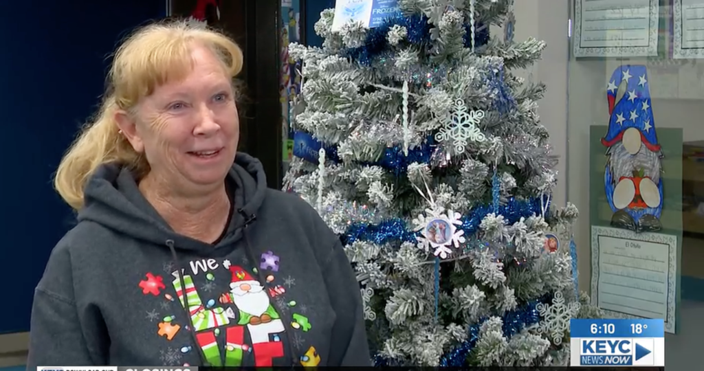 screenshot of KEYC tv interview with Sharon Fossom