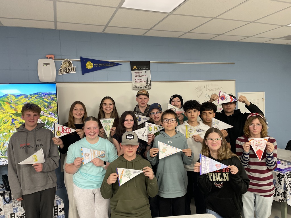Students with college pennants