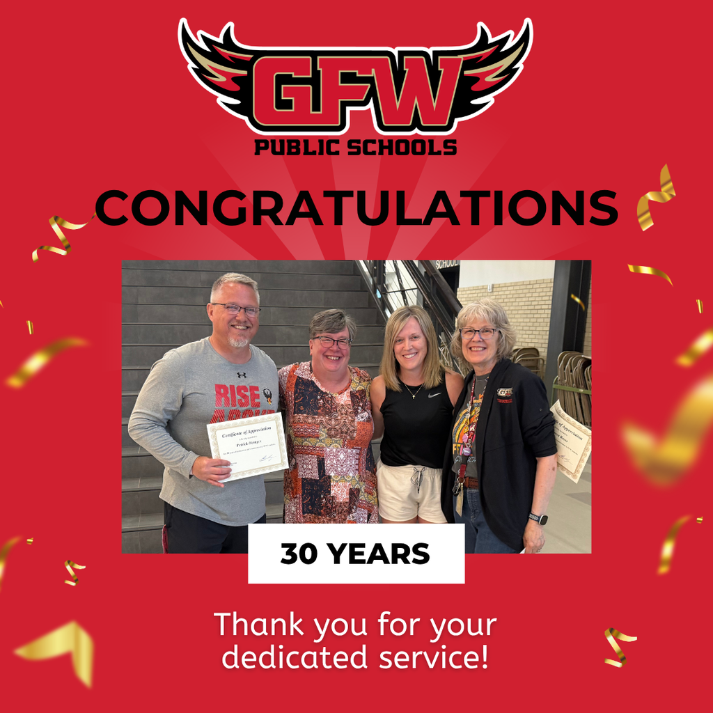 congratulations, 30 years, thank you for your dedicated service, gfw logo