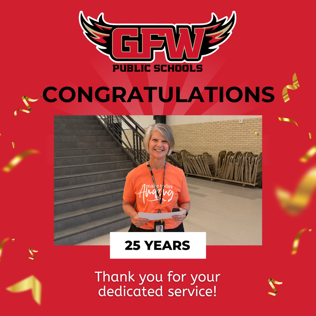 congratulations, 25 years, thank you for your dedicated service, gfw logo