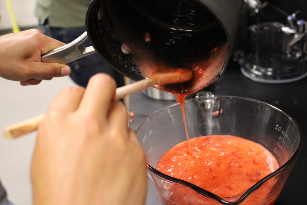 students in food chemistry mixing ingredients