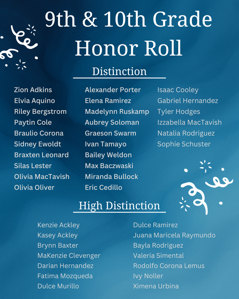 9th and 10th grade Honor Roll