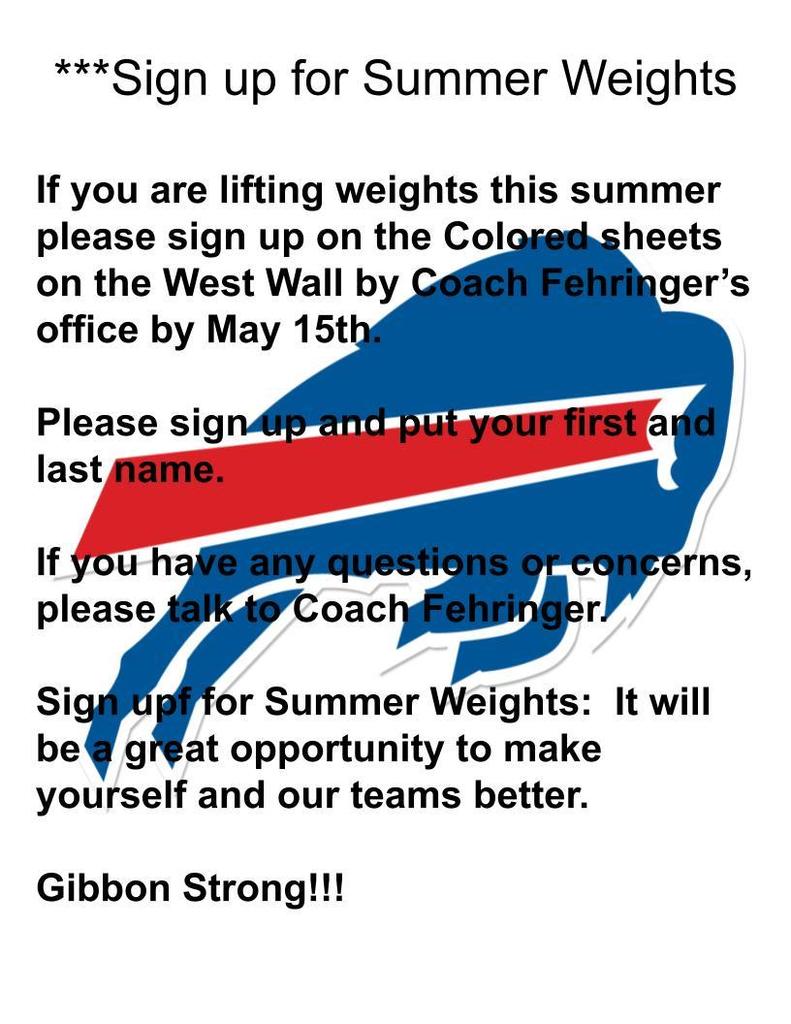 Summer Weight Room Schedule
