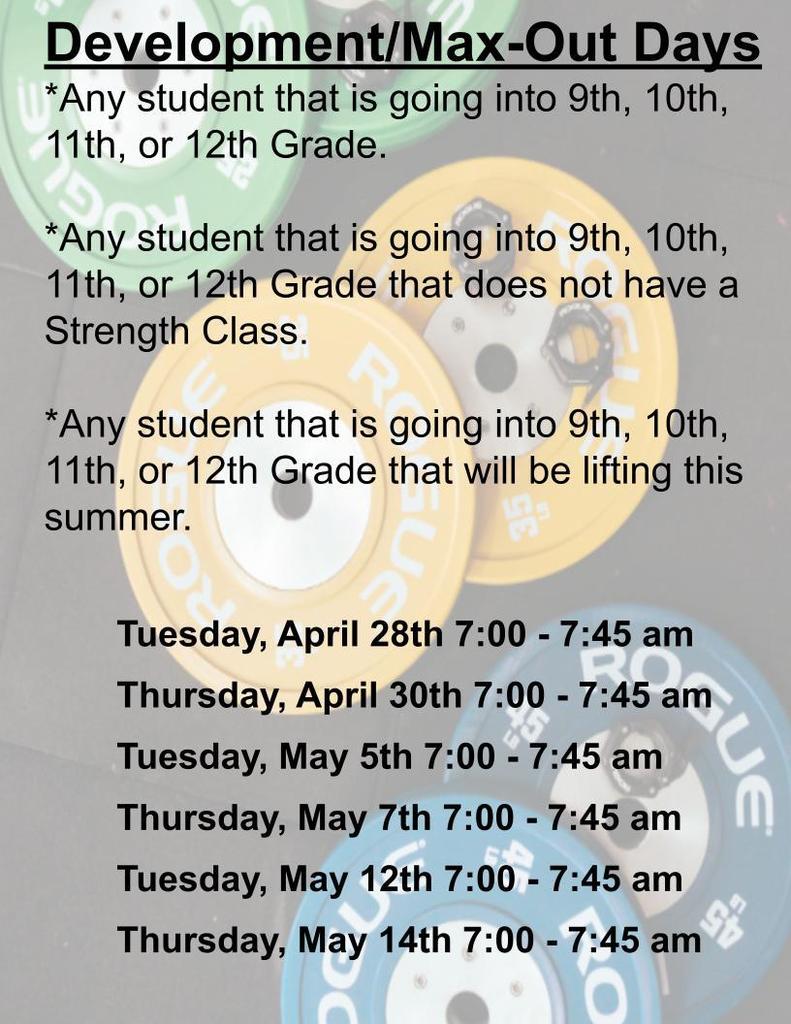 Summer Weight Room Schedule