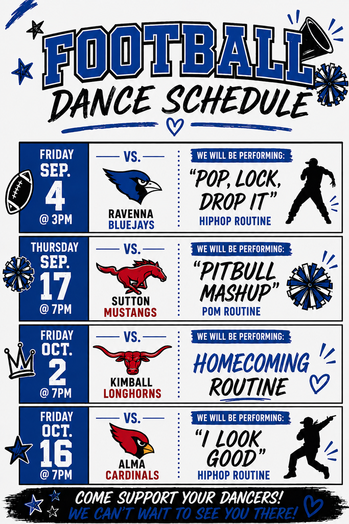 Shimmers' Football  Game dance schedule