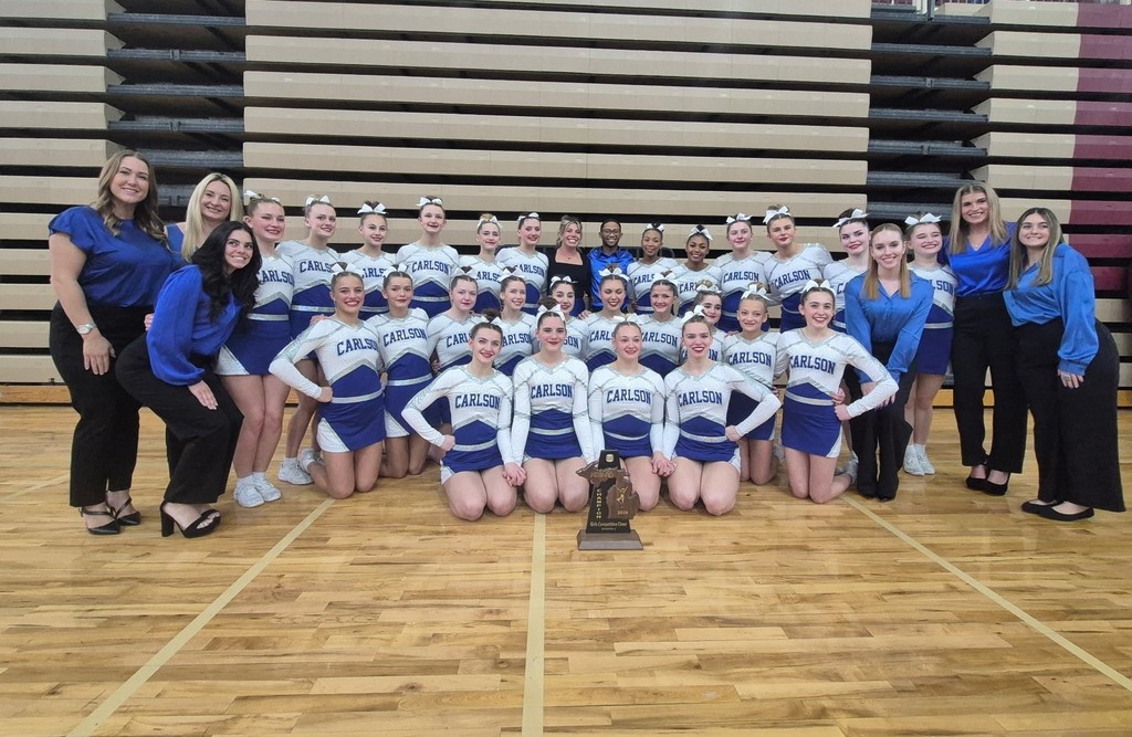 Cheer team with trophy