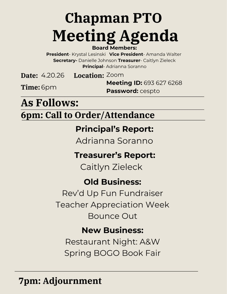 Chapman PTO meeting agenda 