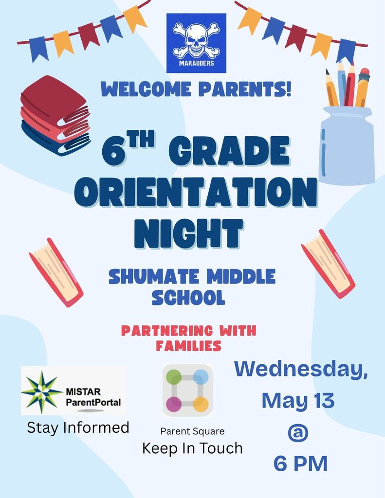 Flyer for incoming 6th grade parents of 5th grade students announcing 6th grade orientation night