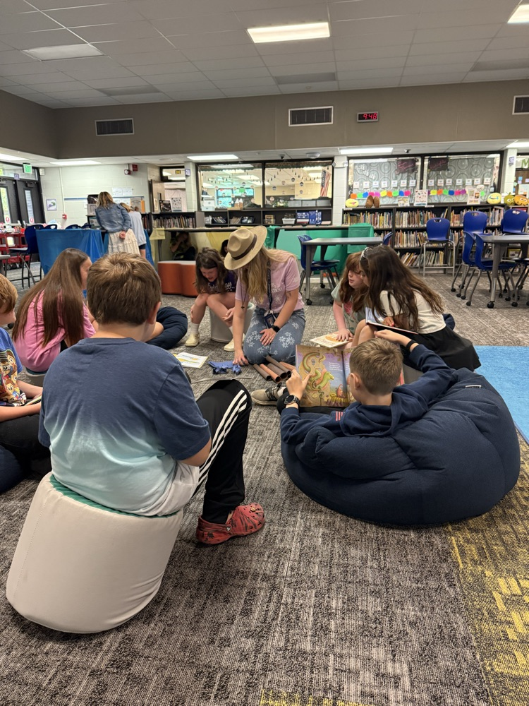 Image of students at stations in library