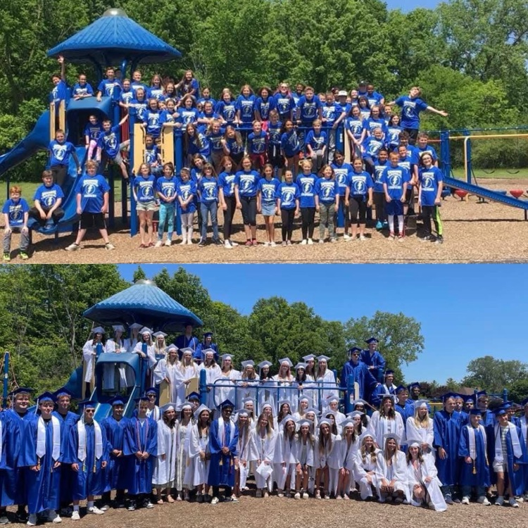 Image of class of 2022 as fifth graders and high school seniors