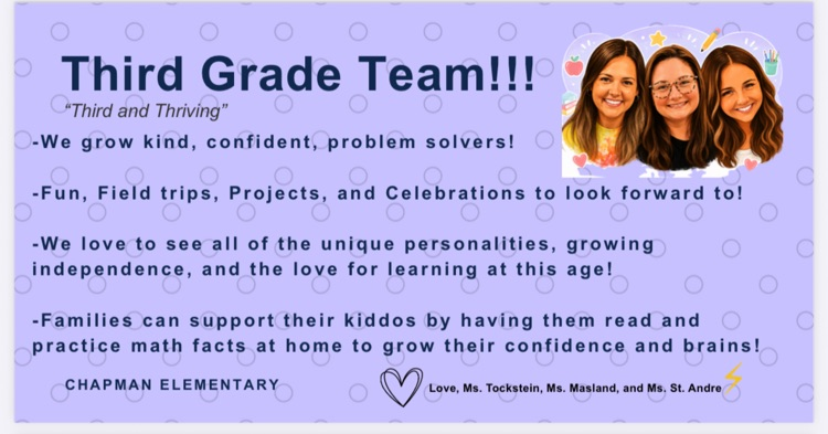 Upper Elementary and Specials teachers at Chapman Elementary are introduced in colorful teacher introduction slides, highlighting their grade levels, classroom focus, and excitement for the new school year.