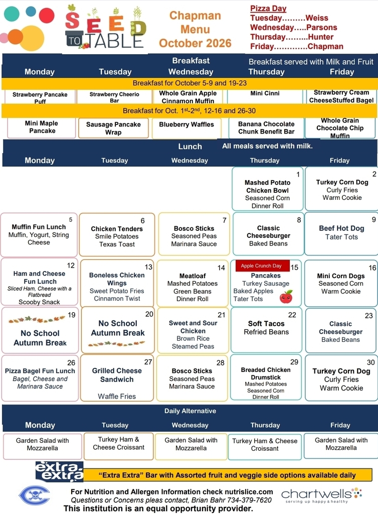 October Lunch Menu