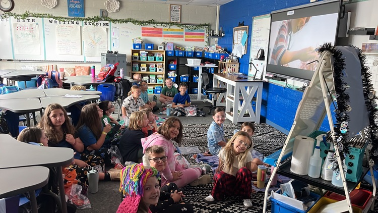 students watching a movie