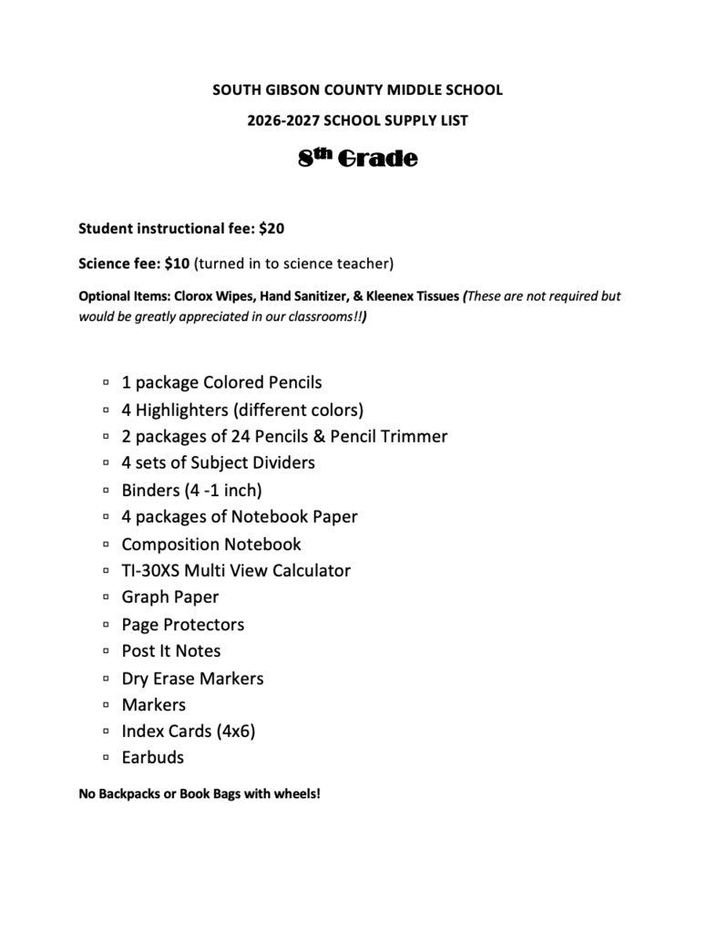 School Supply List