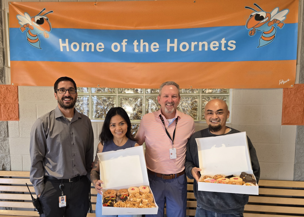 People with donuts