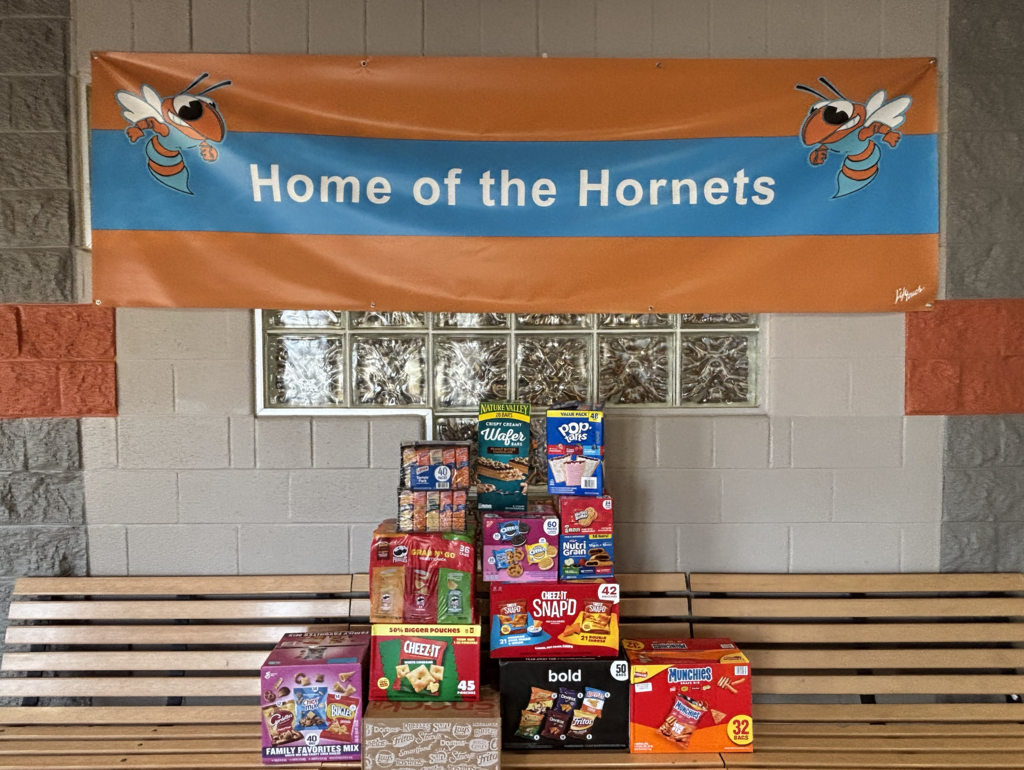 Snacks under banner