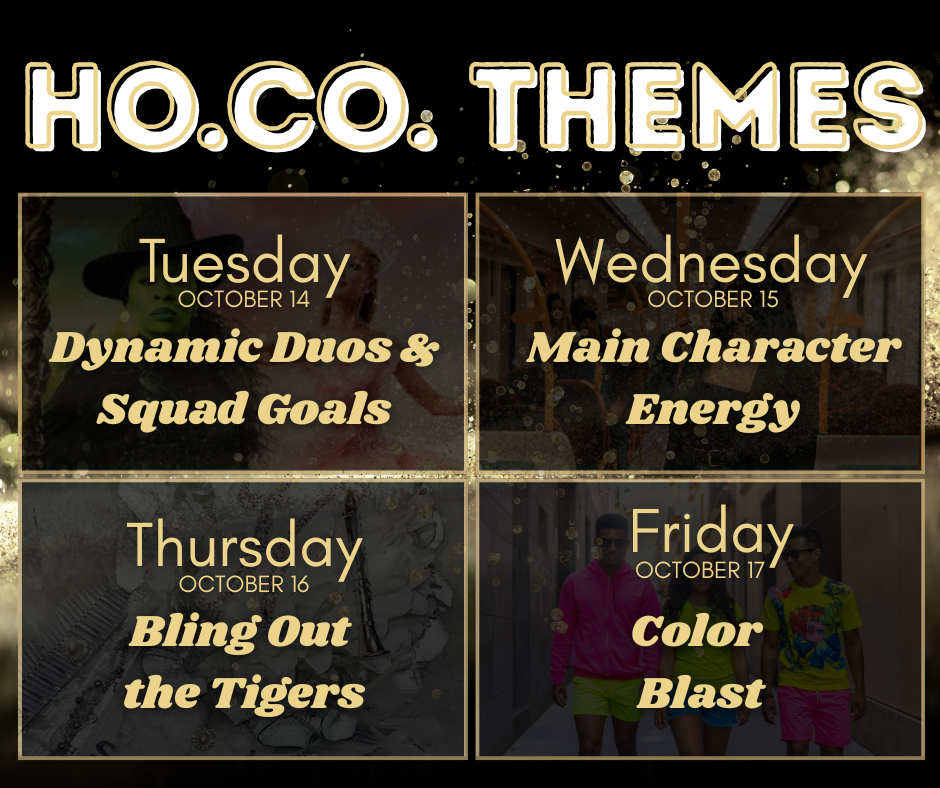 Tuesday: “Dynamic Duos & Squad Goals” 🧑🤝🧑 Match with a friend or group — iconic pairs, trios, or squads. All outfits must remain school-appropriate. Wednesday: “Main Character Energy” 🎬 Dress like you're the star of your own story — whether you're channeling the confident athlete, creative artist, or a favorite character from a movie or show. All attire must be school-appropriate and within the dress code. Thursday: “Bling Out the Tigers” ✨ Pep Rally & Game Day — Students dress in their homecoming best! Mums, Garters, sequins, "bling", NO GLITTER! Friday: "Color Blast” 🌈 Wear your brightest, boldest colors — neon, rainbow, or vivid patterns are all welcome. Keep it fun and school-appropriate (no face paint or glow items that could spill). Let’s light up the halls with Buff spirit!