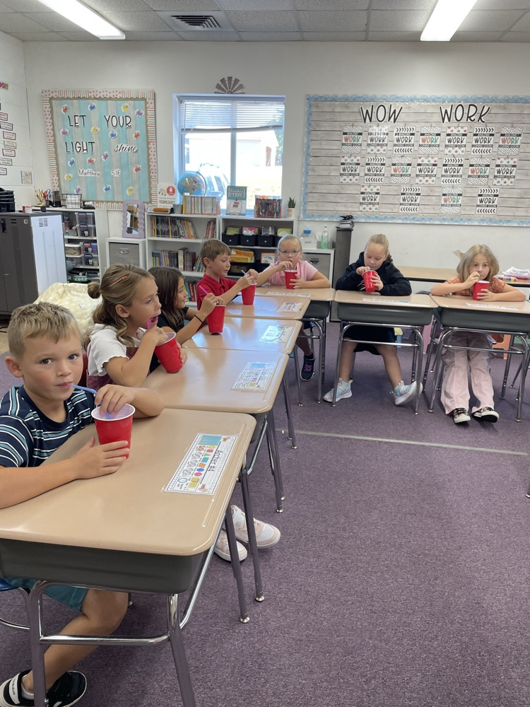 Mrs. Porter’s 2nd Grade class is getting rid of those First Day Jitters with some Jitter Juice after the read aloud!