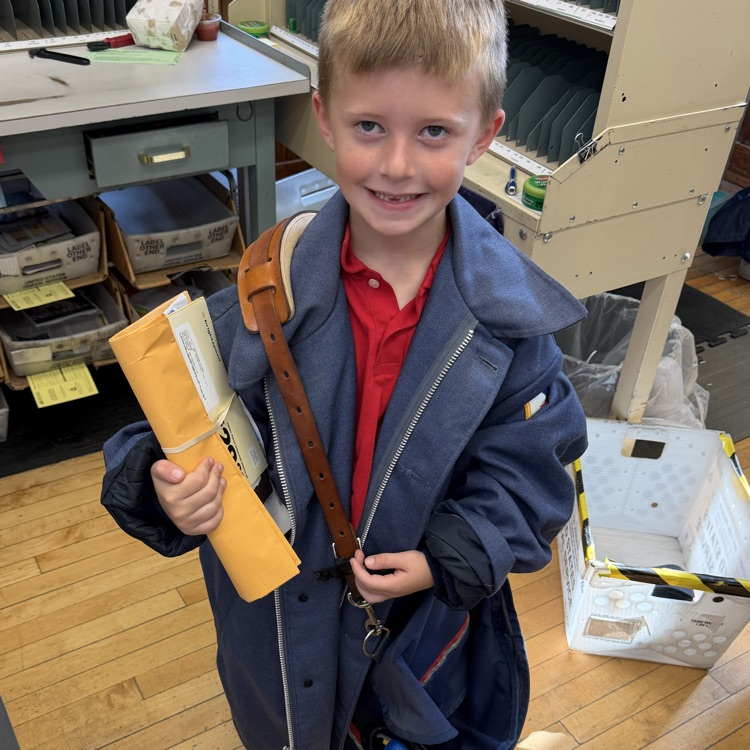 We were able to try on a mail carrier outfit