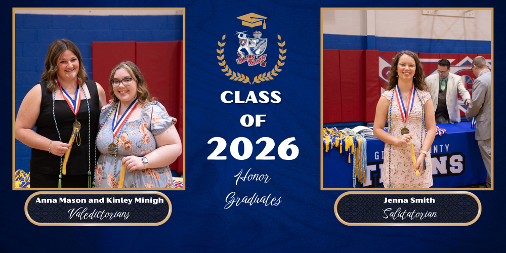 Class of 2026 Honor Graduates - Valedictorians Anna Mason and Kinley Minigh on one side and Salutatorian Jenna Smith on the Right