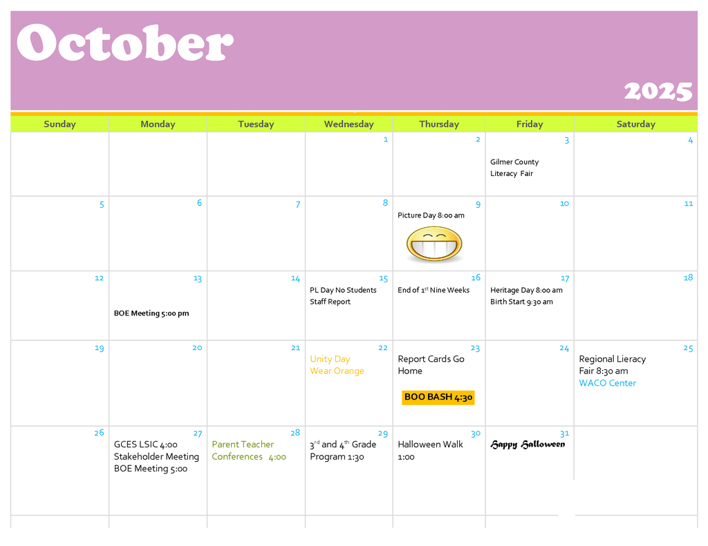 October calendar