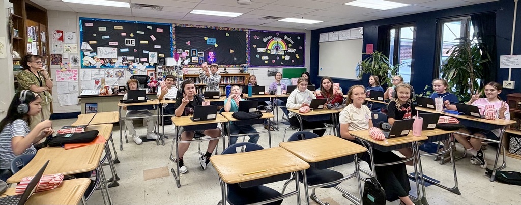 Students eating popcorn
