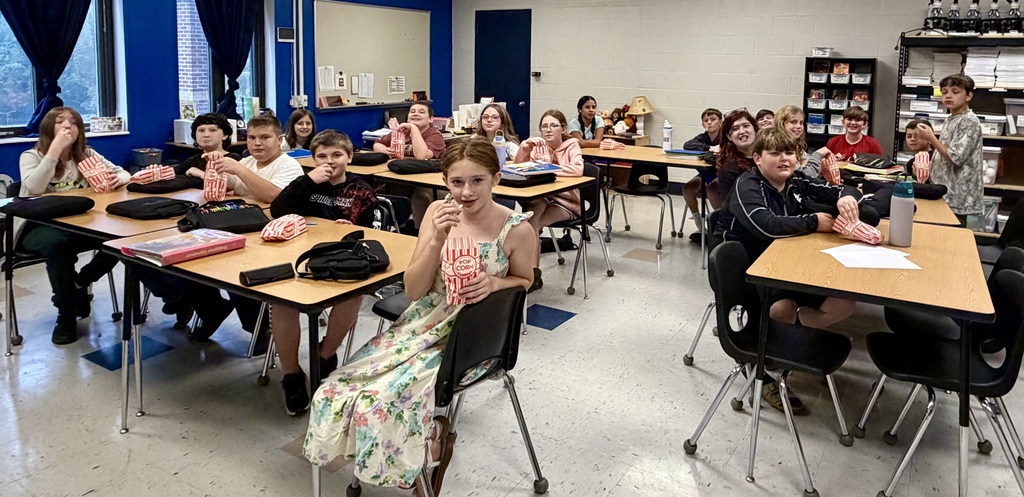 Students eating popcorn
