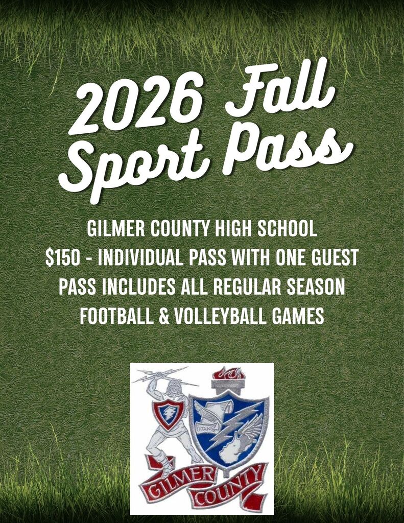 Graphic announcing 2026 GCHS fall sports passes. Price is $150 for an individual and one guest - includes all regular season football and volleyball games